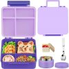 Bento Lunch Box for Kids with 9oz Soup Thermo Leak-Proof Lunch Food Container with 5 Compartment Thermo Hot Food Jar and Insulated Lunch Bag for Kid Toddler Girls Boys to School(Purple)