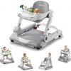 Baby Walker with Wheels, 5 in 1 Walker for Baby Boy Girl with Bouncer, Music and Lights Baby Jumper Activity Center, Adjustable Height, Push Walker for Ages 7-18 Months Toddler (Gray)