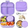 Bento Lunch Box for Kids with 12oz Soup Thermo,4 Compartments Lunch Box Containers Kids, Includes Foldable Spoon &Sauce Jar, BPA Free&Leak proof,Insulated Food Jar for Travel,School (Purple)