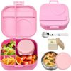Bento Lunch Box for Kids with 12oz Soup Thermo,4 Compartments Lunch Box Containers Kids, Includes Foldable Spoon &Sauce Jar, BPA Free&Leak proof,Insulated Food Jar for Travel,School (Pink)
