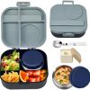 Bento Lunch Box for Kids with 12oz Soup Thermo,4 Compartments Lunch Box Containers Kids, Includes Foldable Spoon &Sauce Jar, BPA Free&Leak proof,Insulated Food Jar for Travel,School (Black)