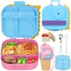 Dinosaur Lunch Box for Kids with Secret Compartment | 4 Compartments Bento Box + 12oz Insulated Food Jar | Leak-Proof Sauce Cup & Collapsible Spoon | BPA-Free, Dishwasher Safe(Colorful)