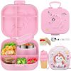 Kids Bento Lunch Box with 12oz Soup Thermo, Kids Leakproof Lunch Food Containers with 4 Compartment,Insulated Hot Food Jar with Lunch Bag for School, Travel (Pink+Pink Jar)