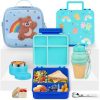Lunch Box Kids with 5 Compartments, Insulated Food Jar & Utensil & Sauce Container & Lunch Bag & Silicone Collapsible Cup, Leak Proof Bento Box, BPA-Free & Dishwasher Safe-Blue