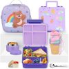 Lunch Box Kids with 5 Compartments, Insulated Food Jar & Utensil & Sauce Container & Lunch Bag & Silicone Collapsible Cup, Leak Proof Bento Box, BPA-Free & Dishwasher Safe-Purple