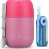 17oz Soup Thermo for Hot Food Adults Insulated Food Jar Thermo Hot Food Lunch Container Wide Mouth Stainless Steel Lunch Box for Kids with Folding Spoon Cleaning Brush Pink