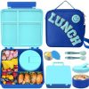 Kids Bento Lunch Box with 8oz Soup Thermo, Kids Leakproof Lunch Food Containers with 4 Compartment,Insulated Hot Food Jar with Lunch Bag for School, Travel (Blue)