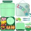 Kids Bento Lunch Box with 8oz Soup Thermo, Kids Leakproof Lunch Food Containers with 4 Compartment,Insulated Hot Food Jar with Lunch Bag for School, Travel (Green)