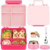 Kids Bento Lunch Box with 8oz Soup Thermo, Kids Leakproof Lunch Food Containers with 4 Compartment,Insulated Hot Food Jar with Lunch Bag for School, Travel (Pink-No lunch bag)