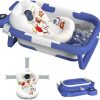 Collapsible Baby Bathtub for Newborn to Toddler (0-24 Months), Portable Baby Bath Tub for Travel, Newborn Bathtub with Soft and Supportive Cushion (Astronaut-Blue)