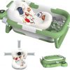 Collapsible Baby Bathtub for Newborn to Toddler (0-24 Months), Portable Baby Bath Tub for Travel, Newborn Bathtub with Soft and Supportive Cushion (Astronaut-Green)