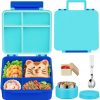 Kids Bento Lunch Box with 8oz Soup Thermo, Kids Leakproof Lunch Food Containers with 4 Compartment,Insulated Hot Food Jar with Lunch Bag for School, Travel (Blue-No lunch bag)