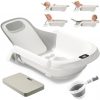 Reclining Baby Bathtub for Newborn, Angle Adjustable Baby Tub for Infant to Toddler, Bath Support in Tub, Thermometer & Bath Kneeler Rest Pad & Clean Rinse Cup, 6-36 Months-Gray