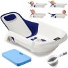 Reclining Baby Bathtub for Newborn, Angle Adjustable Baby Tub for Infant to Toddler, Bath Support in Tub, Thermometer & Bath Kneeler Rest Pad & Clean Rinse Cup, 6-36 Months-Blue
