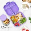 Bento Lunch Box for Kids with 12oz Soup Thermo,4 Compartments Lunch Box Containers Kids, Includes Foldable Spoon &Sauce Jar, BPA Free&Leak proof,Insulated Food Jar for Travel,School (Purple)