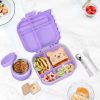 Dinosaur Lunch Box for Kids with Secret Compartment | 4 Compartments Bento Box + 12oz Insulated Food Jar | Leak-Proof Sauce Cup & Collapsible Spoon | BPA-Free, Dishwasher Safe