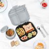 Dinosaur Lunch Box for Kids with Secret Compartment | 4 Compartments Bento Box + 12oz Insulated Food Jar | Leak-Proof Sauce Cup & Collapsible Spoon | BPA-Free, Dishwasher Safe(Grey+Grey Jar)