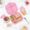 Kids Bento Lunch Box with 12oz Soup Thermo, Kids Leakproof Lunch Food Containers with 4 Compartment,Insulated Hot Food Jar with Lunch Bag for School, Travel (Pink+Pink Jar)