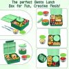 Kids Bento Lunch Box with 8oz Soup Thermo, Kids Leakproof Lunch Food Containers with 4 Compartment,Insulated Hot Food Jar with Lunch Bag for School, Travel (Green)