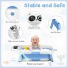 Collapsible Baby Bathtub for Newborn, Baby Bath Tub with Thermometer & Soft Floating Cushion & Drain Hole for Infant to Toddler, Portable Travel Bathtub with No-Slip Feet for 0-36 Months-Blue
