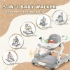 Baby Walker with Wheels, 5 in 1 Walker for Baby Boy Girl with Bouncer, Music and Lights Baby Jumper Activity Center, Adjustable Height, Push Walker for Ages 7-18 Months Toddler (Gray)