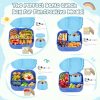 Dinosaur Lunch Box for Kids with Secret Compartment | 4 Compartments Bento Box + 12oz Insulated Food Jar | Leak-Proof Sauce Cup & Collapsible Spoon | BPA-Free, Dishwasher Safe(Blue+Blue Jar)