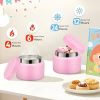 Kids Bento Lunch Box with 12oz Soup Thermo, Kids Leakproof Lunch Food Containers with 4 Compartment,Insulated Hot Food Jar with Lunch Bag for School, Travel (Pink+Pink Jar)