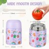 10oz Soup Thermo for Hot Food Kids Insulated Food Jar with Spoon Wide Mouth Stainless Steel Lunch Container Leak Proof Vacuum Food Box for School Travel Picnic Purple Bear