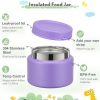 Lunch Box Kids with 5 Compartments, Insulated Food Jar & Utensil & Sauce Container & Lunch Bag & Silicone Collapsible Cup, Leak Proof Bento Box, BPA-Free & Dishwasher Safe-Purple