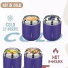 17oz Soup Thermo for Hot Food Adults Insulated Food Jar Thermo Hot Food Lunch Container Wide Mouth Stainless Steel Lunch Box for Kids with Folding Spoon Cleaning Brush Purple