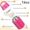 Soup Thermo for Hot Food Kids 16oz Insulated Food Jar Leakproof Thermo Lunch Container for Kids Wide-Mouth Stainless Steel Lunch Box for School with Handle Folding Spoon(3+)​