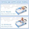 Collapsible Baby Bathtub for Newborn, Baby Bath Tub with Thermometer & Soft Floating Cushion & Drain Hole for Infant to Toddler, Portable Travel Bathtub with No-Slip Feet for 0-36 Months-Blue