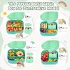 Dinosaur Lunch Box for Kids with Secret Compartment | 4 Compartments Bento Box + 12oz Insulated Food Jar | Leak-Proof Sauce Cup & Collapsible Spoon | BPA-Free, Dishwasher Safe(Green+Green Jar)