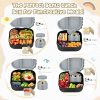 Dinosaur Lunch Box for Kids with Secret Compartment | 4 Compartments Bento Box + 12oz Insulated Food Jar | Leak-Proof Sauce Cup & Collapsible Spoon | BPA-Free, Dishwasher Safe(Grey+Grey Jar)