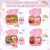 Dinosaur Lunch Box for Kids with Secret Compartment | 4 Compartments Bento Box + 12oz Insulated Food Jar | Leak-Proof Sauce Cup & Collapsible Spoon | BPA-Free, Dishwasher Safe (Pink+Pink Jar)