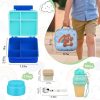 Lunch Box Kids with 5 Compartments, Insulated Food Jar & Utensil & Sauce Container & Lunch Bag & Silicone Collapsible Cup, Leak Proof Bento Box, BPA-Free & Dishwasher Safe-Blue