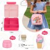 Lunch Box Kids with 5 Compartments, Insulated Food Jar & Utensil & Sauce Container & Lunch Bag & Silicone Collapsible Cup, Leak Proof Bento Box, BPA-Free & Dishwasher Safe-Pink