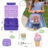 Lunch Box Kids with 5 Compartments, Insulated Food Jar & Utensil & Sauce Container & Lunch Bag & Silicone Collapsible Cup, Leak Proof Bento Box, BPA-Free & Dishwasher Safe-Purple