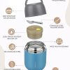 17oz Soup Thermo for Hot Food Adults Insulated Food Jar Thermo Hot Food Lunch Container Wide Mouth Stainless Steel Lunch Box for Kids with Folding Spoon Cleaning Brush Gray Blue