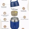 17oz Soup Thermo for Hot Food Adults Insulated Food Jar Thermo Hot Food Lunch Container Wide Mouth Stainless Steel Lunch Box for Kids with Folding Spoon Cleaning Brush Navy Blue