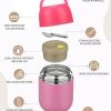 17oz Soup Thermo for Hot Food Adults Insulated Food Jar Thermo Hot Food Lunch Container Wide Mouth Stainless Steel Lunch Box for Kids with Folding Spoon Cleaning Brush Pink