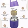 17oz Soup Thermo for Hot Food Adults Insulated Food Jar Thermo Hot Food Lunch Container Wide Mouth Stainless Steel Lunch Box for Kids with Folding Spoon Cleaning Brush Purple