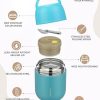 17oz Soup Thermo for Hot Food Adults Insulated Food Jar Thermo Hot Food Lunch Container Wide Mouth Stainless Steel Lunch Box for Kids with Folding Spoon Cleaning Brush Peacock Blue