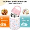 Soup Thermo for Hot Food Kids 16oz Insulated Food Jar Leakproof Thermo Lunch Container for Kids Wide-Mouth Stainless Steel Lunch Box for School with Handle Folding Spoon(3+)​