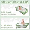Collapsible Baby Bathtub for Newborn to Toddler (0-24 Months), Portable Baby Bath Tub for Travel, Newborn Bathtub with Soft and Supportive Cushion (Astronaut-Green)