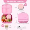 Bento Lunch Box for Kids with 12oz Soup Thermo,4 Compartments Lunch Box Containers Kids, Includes Foldable Spoon &Sauce Jar, BPA Free&Leak proof,Insulated Food Jar for Travel,School (Pink)