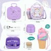 Kids Lunch Box Set -12oz Insulated Food Jar, Thermal Bag,Leakproof Lunch Food Containers Cutlery (BPA Free)-Gift for Girls/Boys Age 3-10(Purple+Purple Jar)