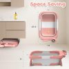 Collapsible Baby Bathtub for Newborn to Toddler (0-24 Months), Portable Baby Bath Tub for Travel, Newborn Bathtub with Soft and Supportive Cushion (Astronaut-Pink)