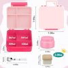 Kids Bento Lunch Box with 8oz Soup Thermo, Kids Leakproof Lunch Food Containers with 4 Compartment,Insulated Hot Food Jar with Lunch Bag for School, Travel (Pink-No lunch bag)