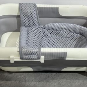 Baby Bathtub for Newborn with Thermometer & Soft Floating Cushion, Bathtub with Drain Hole, Durable Travel Foldable Baby Tubs for Infants to Toddler (Cool Gray)